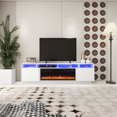 LED TV Stand with Fireplace - Entertainment Unit - Glossy White - 78 in.
