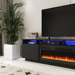 LED TV Stand With Fireplace - Entertainment Unit - Glossy Black - 78 In.