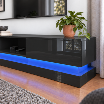Frederick - LED TV Stand - Entertainment Unit - Glossy Black - 70in