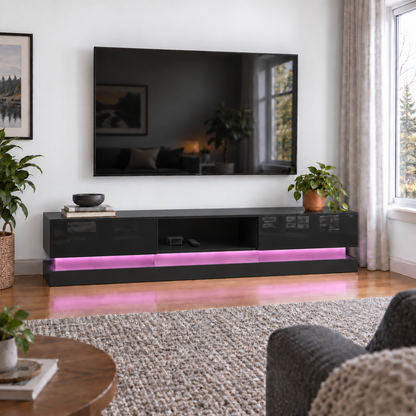 Frederick - LED TV Stand - Entertainment Unit - Glossy Black - 70in