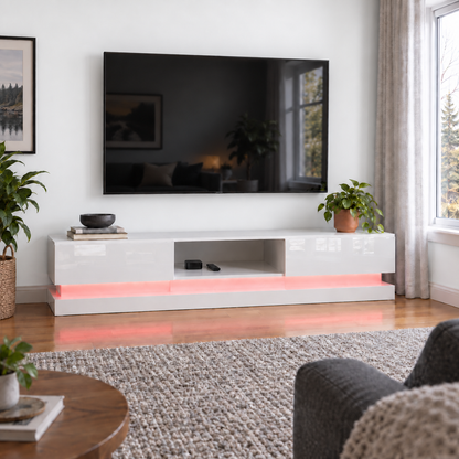 Frederick - LED TV Stand - Entertainment Unit - High Gloss White - 70in
