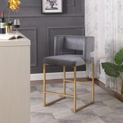 Counter Chair - 2pcs / Gray Velvet / Gold Base