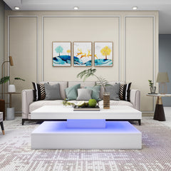 Living Room Table with LED - Glossy White - 47 in