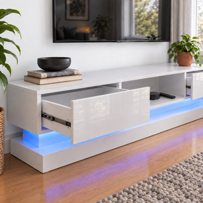Frederick - LED TV Stand - Entertainment Unit - High Gloss White - 70in
