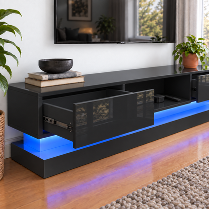 Frederick - LED TV Stand - Entertainment Unit - Glossy Black - 70in