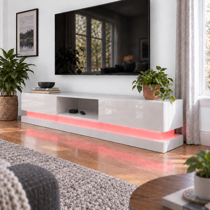 Frederick - LED TV Stand - Entertainment Unit - High Gloss White - 70in
