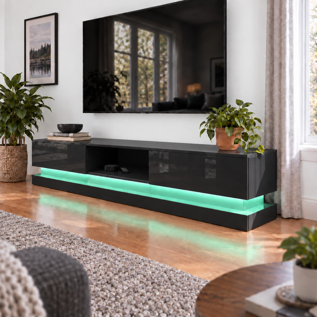 Frederick - LED TV Stand - Entertainment Unit - Glossy Black - 70in