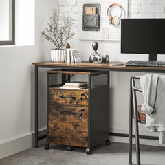 Filing cabinet on wheels with lock - 2 drawers - Rustic brown and black