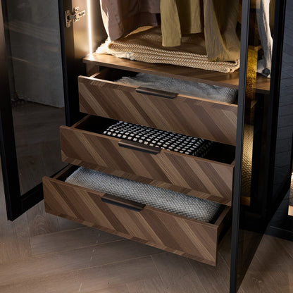 Alvero - Wardrobe - 4 Doors and 3 Drawers - Black and Wood