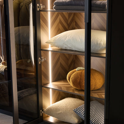 Alvero - Wardrobe - 4 Doors and 3 Drawers - Black and Wood