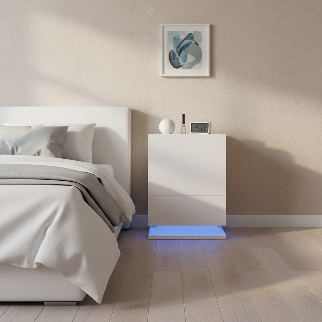 Raphael - Table de chevet avec LED - Blanc