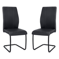 Set of 2 chairs / 39"H / Black Faux Leather / Metal