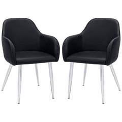 Set of 2 chairs / 33"H / Black Faux Leather / Chrome