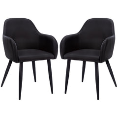 Set of 2 chairs / 33"H / Black Faux Leather / Black Metal