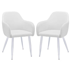 Set of 2 chairs / 33"H / White Faux Leather / Metal Chrome