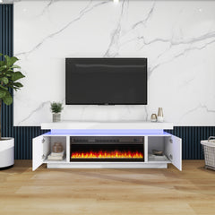 LED TV Stand with Fireplace - Paula - Entertainment Unit - Glossy White - 67 in.