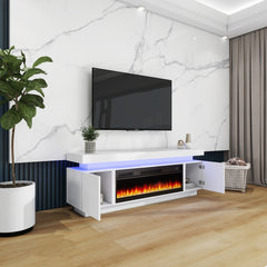 LED TV Stand with Fireplace - Paula - Entertainment Unit - Glossy White - 67 in.