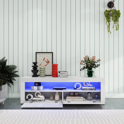 Ashton - Meuble de TV avec LED - Blanc Lustré - 63 po