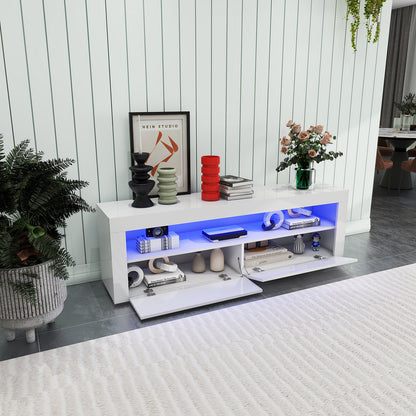 Ashton - Meuble de TV avec LED - Blanc Lustré - 63 po