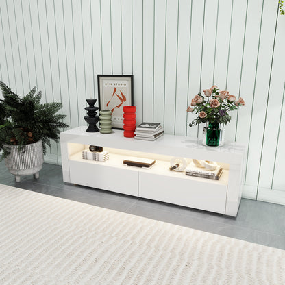 Ashton - Meuble de TV avec LED - Blanc Lustré - 63 po