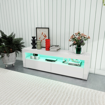 Ashton - Meuble de TV avec LED - Blanc Lustré - 63 po