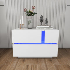 Table de chevet avec LED - Aaron - Blanc