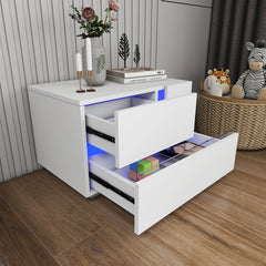 Table de chevet avec LED - Aaron - Blanc