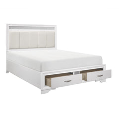 BED - KING / 2 DRAWERS WHITE LEATHERETTE AND WHITE WOOD