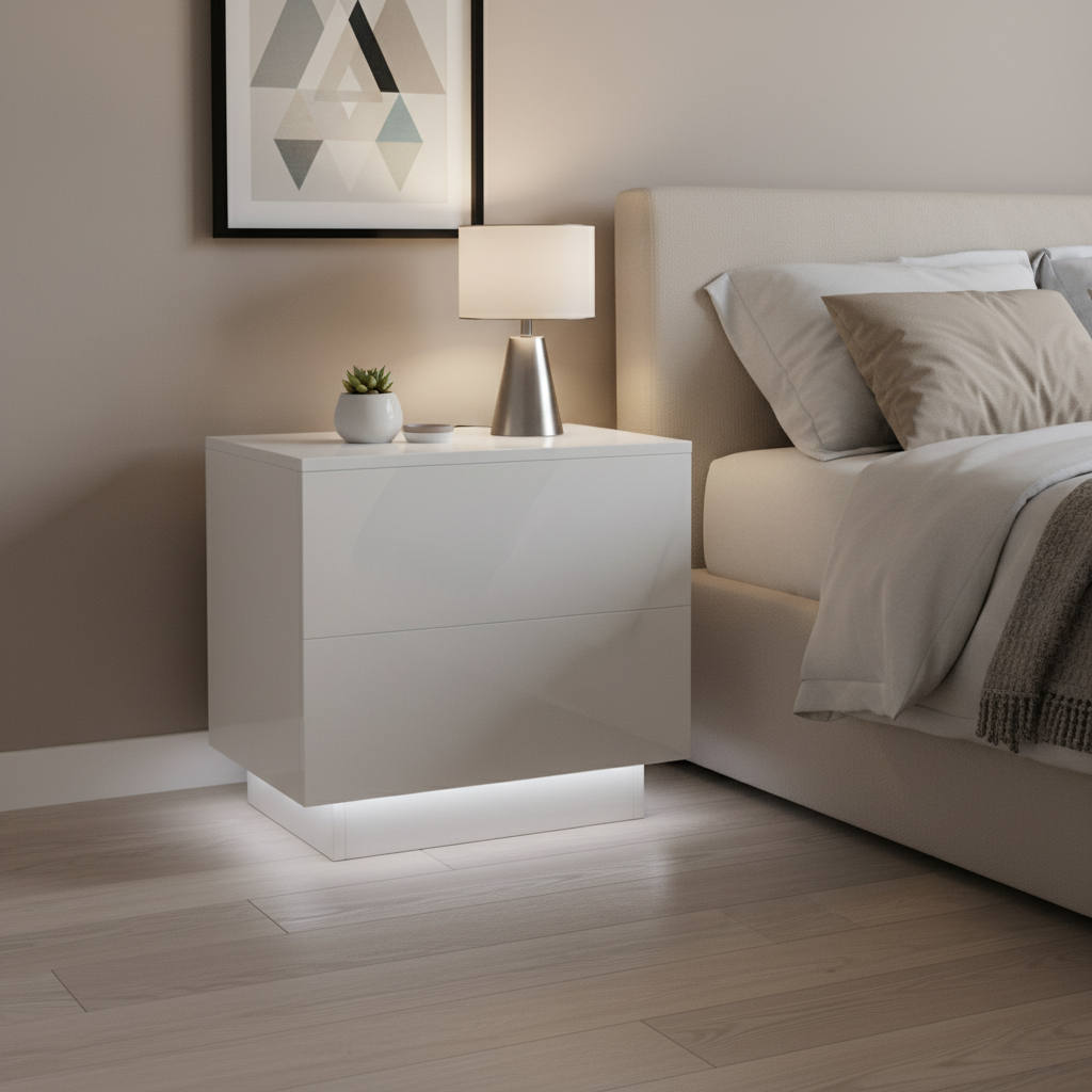 Tara - Table de chevet avec LED - Blanc