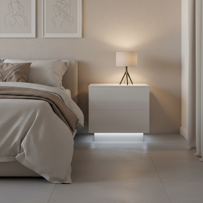 Tara - Table de chevet avec LED - Blanc
