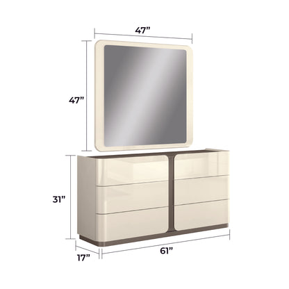 Livo - 6-drawer dresser with mirror - Beige