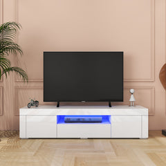 Meuble de TV avec LED - Blanc Lustré - 63 po