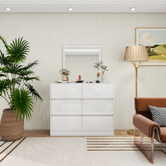 6 Drawer Dresser with Mirror - Glossy White