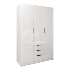 Wardrobe with 3 Doors and 3 Drawers - Glossy White