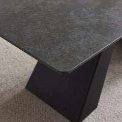 Table à Manger - 36"x71" - Céramique Gris Foncé / Métal Noir