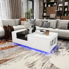 Table De Salon avec LED - Blanc Lustré - 47 po