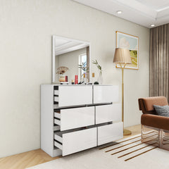 6 Drawer Dresser with Mirror - Glossy White