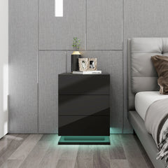 Bedside table with led side table - 3 drawers - Black