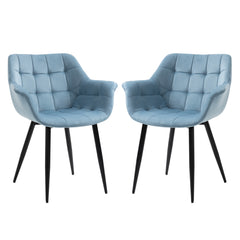 Set of 2 chairs / 32"H / Light Blue Velvet / Black