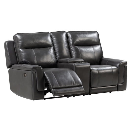 Electric Recliner Loveseat - Anthracite Gray Leather - Dallas 1200