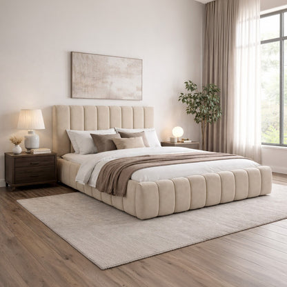 Roba - Queen Bed - Beige Fabric