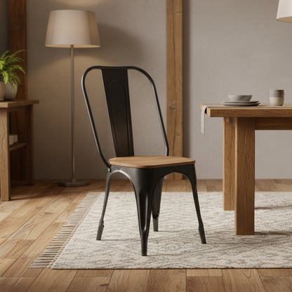 Tolix - Chaise de salle à manger - Bois Massif et Métal