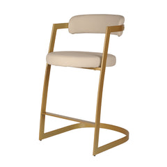 Counter Chair - 2pcs / Beige Faux Leather / Gold Base