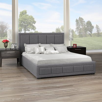 Sasha - Lit King - Tissus Gris avec rangement avec plateforme hydraulique