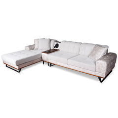 Sectional Sofa - Asya - 2 Tone Light Grey Fabric