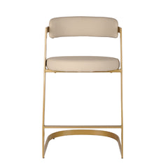 Counter Chair - 2pcs / Beige Faux Leather / Gold Base