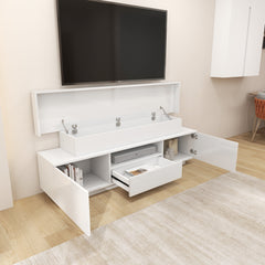LED TV Stand - Entertainment Unit - Glossy White - 63in