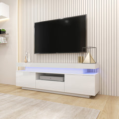 LED TV Stand - Entertainment Unit - Glossy White - 63in
