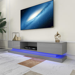 LED TV Stand - Entertainment Unit - Glossy Gray - 70in