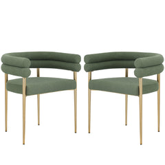 Set of 2 chairs / 28"H / Bouclé Green Fabric / Gold